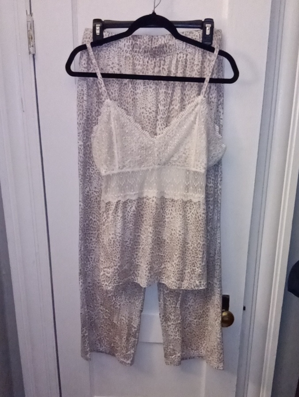 BCBG Cream Lace Cami with Cream Leopard-Print Pajama Pants
